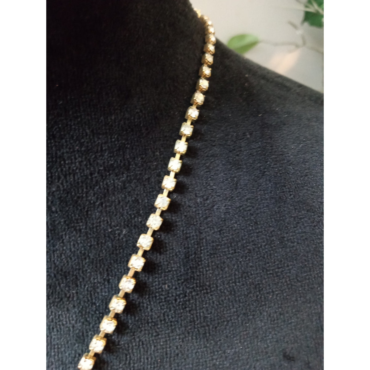 Vintage Gold Tone Rhinestone V-Shaped Statement Necklace Bridal Evening Glam