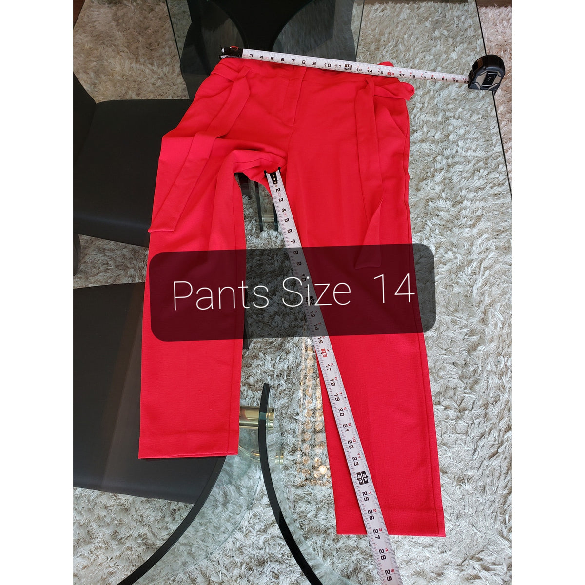 7th Avenue 2 Piece Suit Womens L/14 Red Pockets Slim Fit Notch Lapel Tie Waist