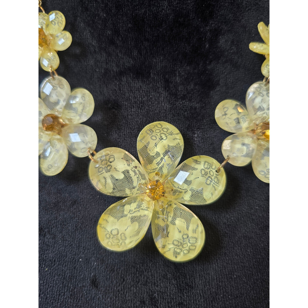 Gold Tone Yellow Floral Acrylic Statement Necklace