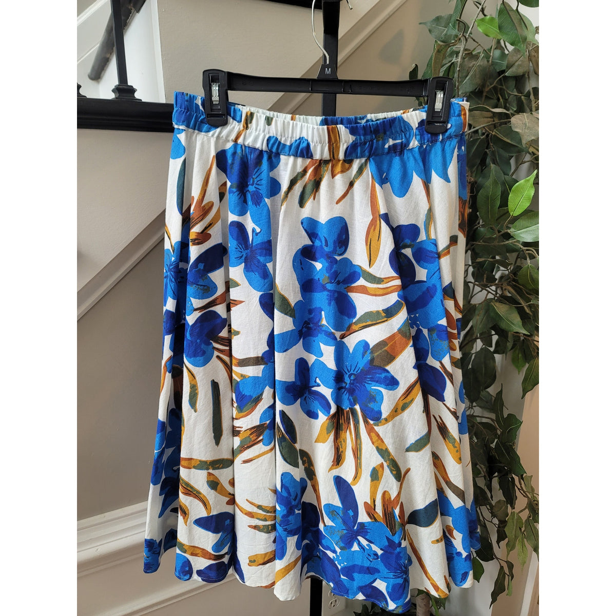 Flint & Moss A-Line Skirt Women's Medium Multicolor Floral Tie Belt Curved Hem