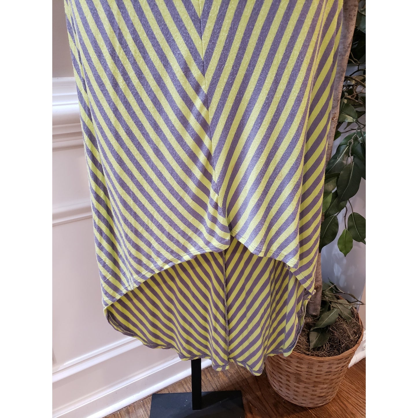 Mossimo Long Maxi Dress Womens XS Green Gray Striped Stretch Rayon Summer V Neck