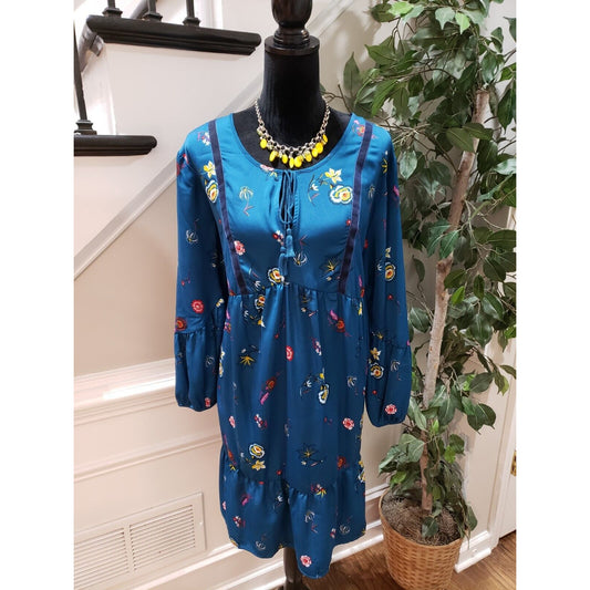 Old Navy Women Navy Floral Tassels Casual Keyhole Neck Knee Length Dress XL