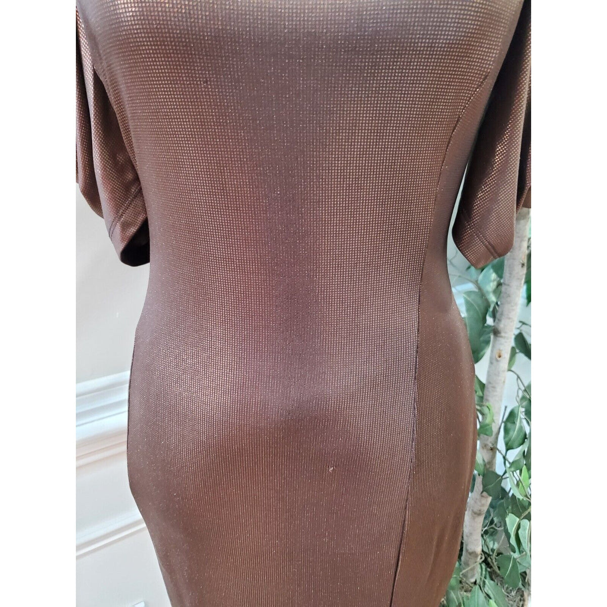 Forever 21 Women's Brown Polyester Round Neck Short Sleeve Knee Length Dress L