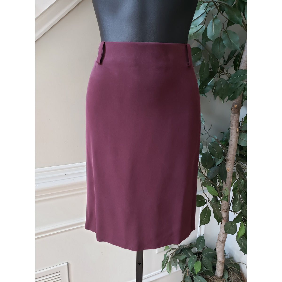 Jones New York 2 Piece Skirt Suit Silk 10 Burgundy Single Breasted 1 Button