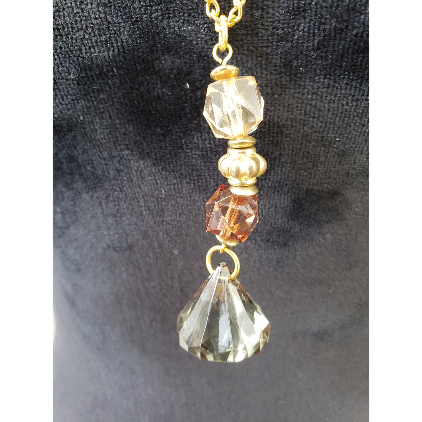Women Fashion Gold Tone Faceted Crystal Zircon Tassel Curb Chain Lariat Necklace