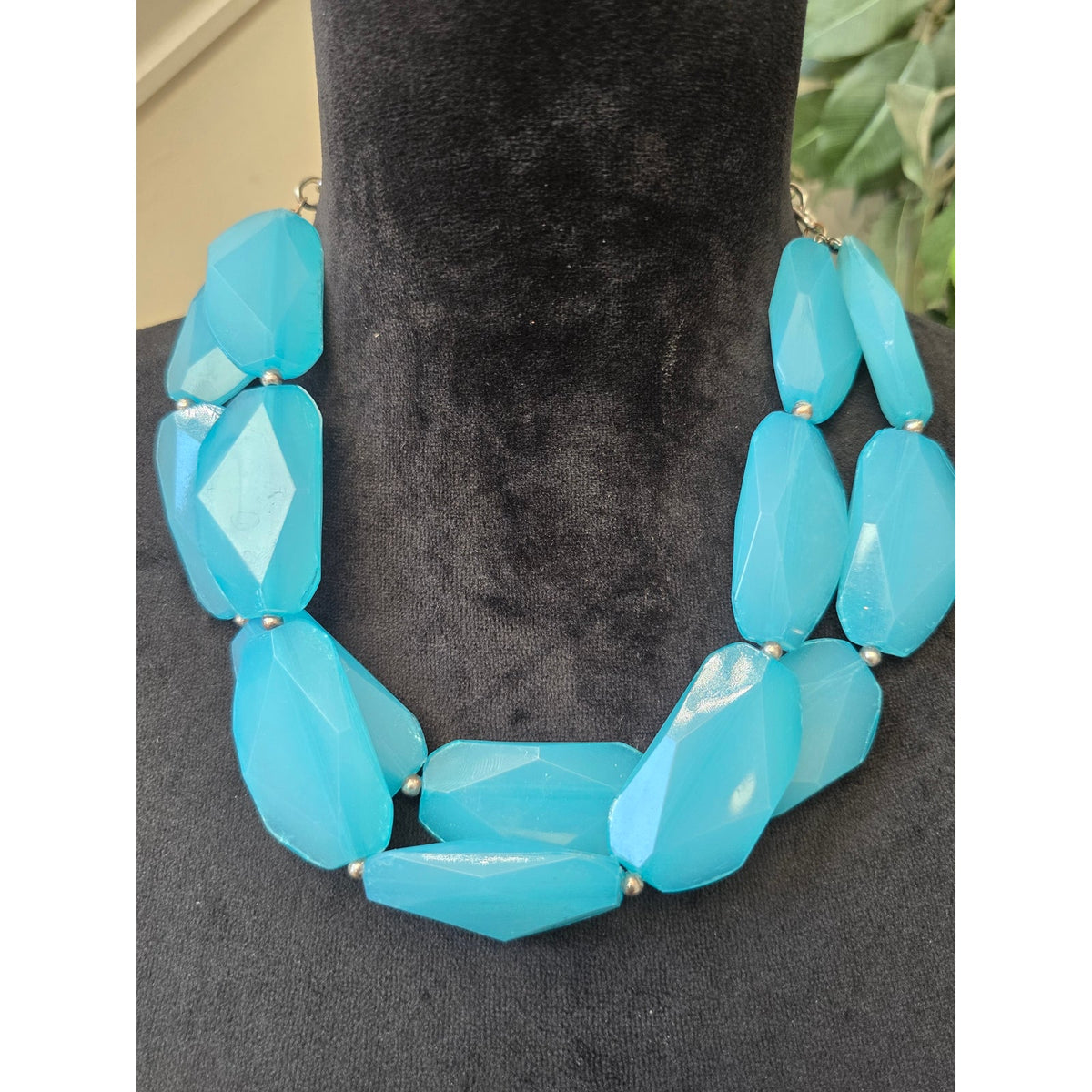 Women's Turquoise Faceted Resin Two-Strand Choker Necklace with Lobster Clasp