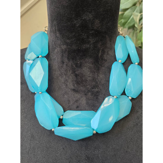 Women's Turquoise Faceted Resin Two-Strand Choker Necklace with Lobster Clasp