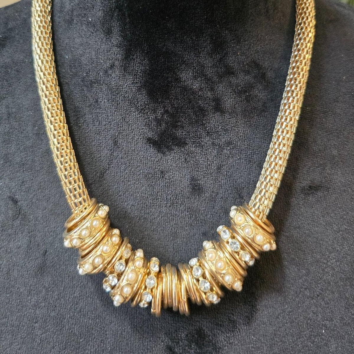 Womens Ivory Faux Pearls Gold Tone Snake Chain Necklace with Lobster Clasp