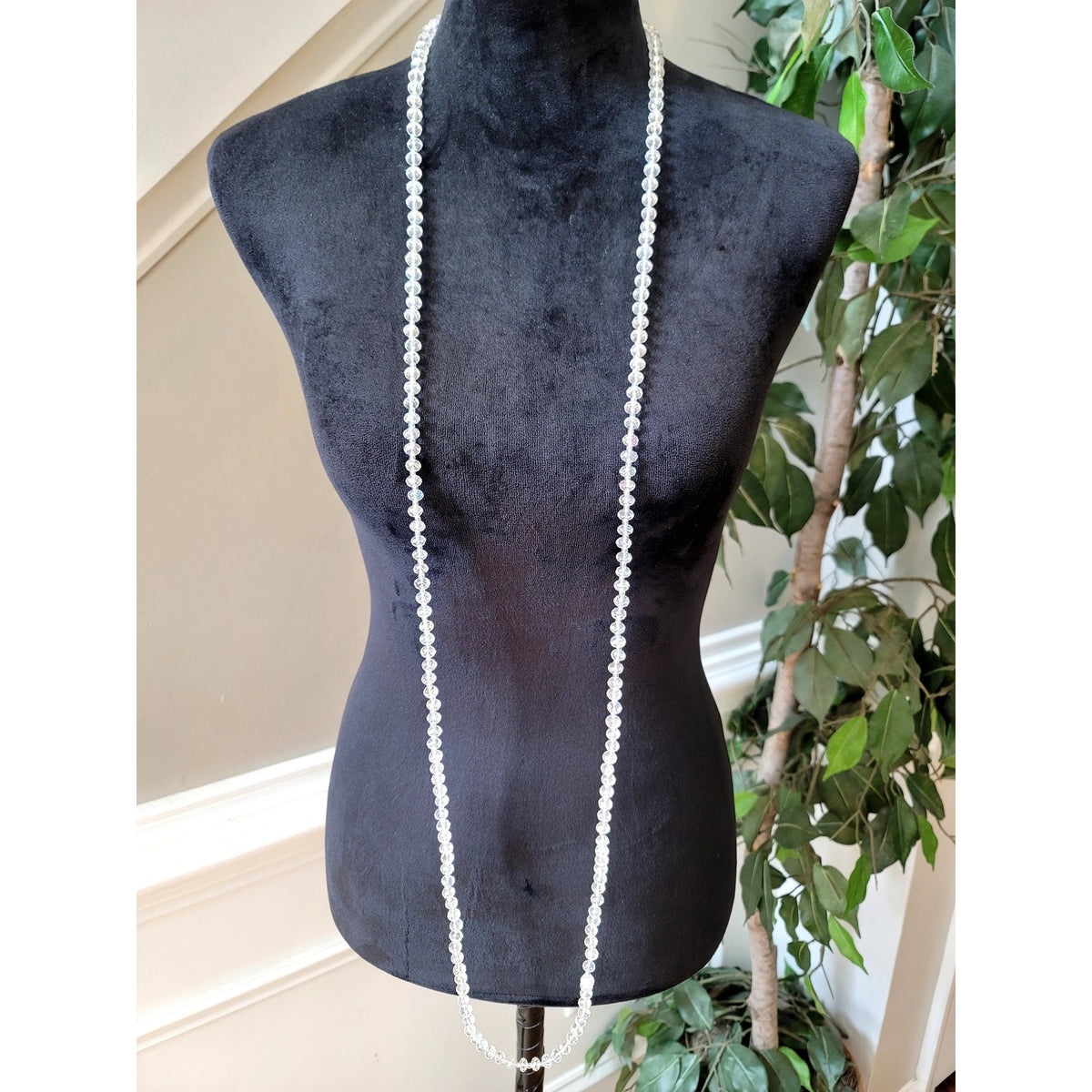 Clear Faceted Crystal Multi-Strand Necklace Layered Glass Bead Statement 30"