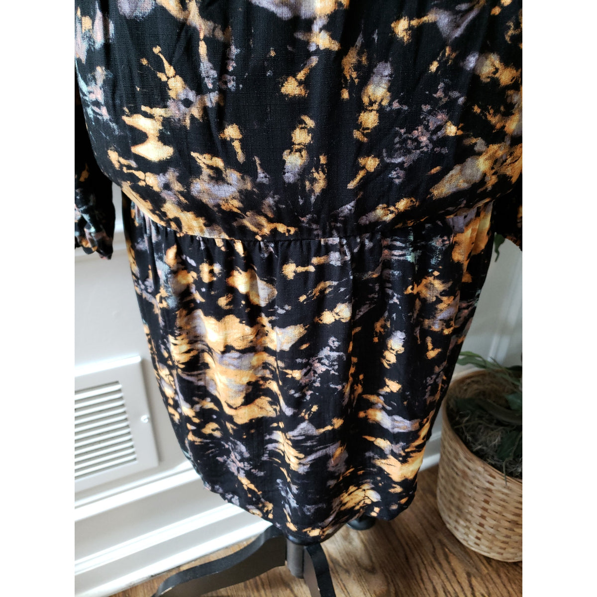 Women's True Craft Black Tie Dye Long Sleeve Dress Size 1X Rayon Fall Style