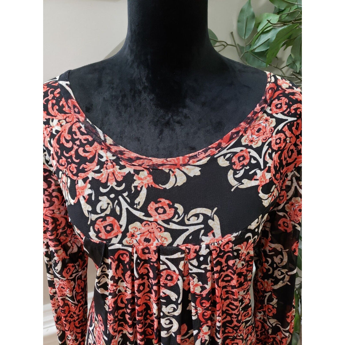 Womens Multicolor Polyester Round Neck Long Sleeve Knee Length Dress Size Medium