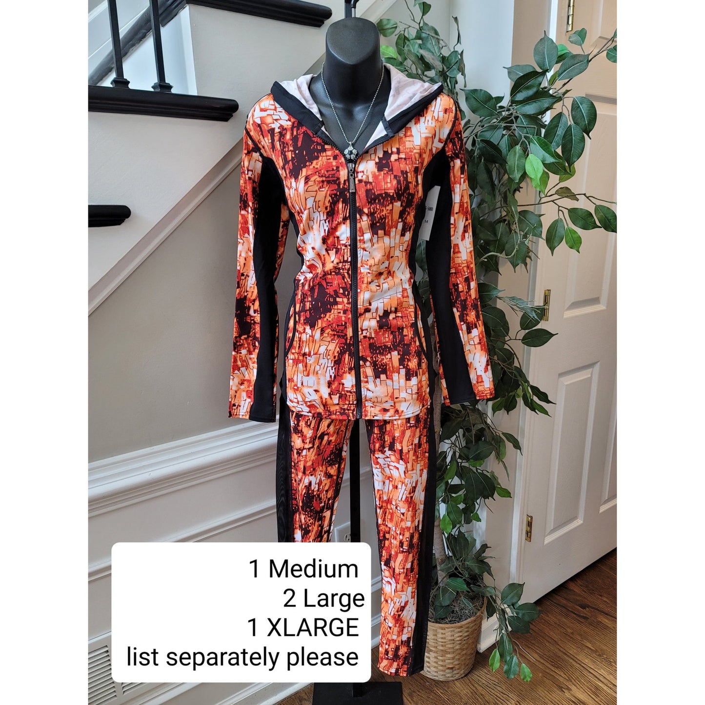 Dolce Bonita Activewear Three Piece Set Women Medium Orange Black Tracksuit