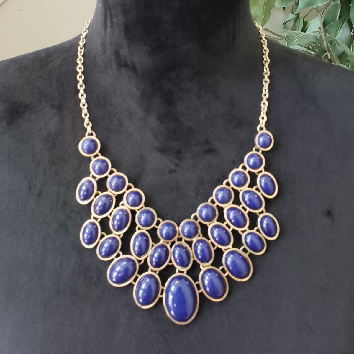 Womens Fashion Blue Rhinestones Beaded Statement Necklace with Lobster Clasp