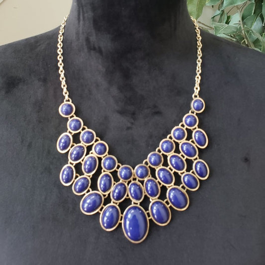Womens Fashion Blue Rhinestones Beaded Statement Necklace with Lobster Clasp