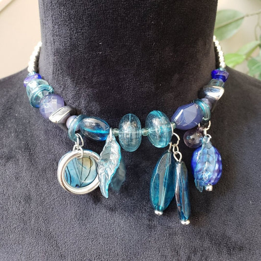 Womens Fashion Blue Purple Crystal Beaded Charm Necklace Jewelry