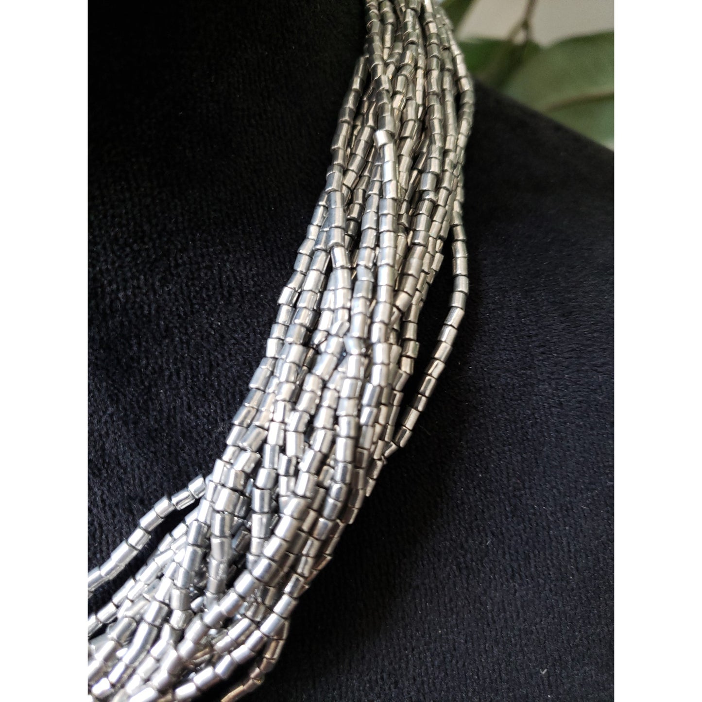 Women Silver Tone Multi Strand Tribal Trade Beads Chain Necklace Jewelry Lobster