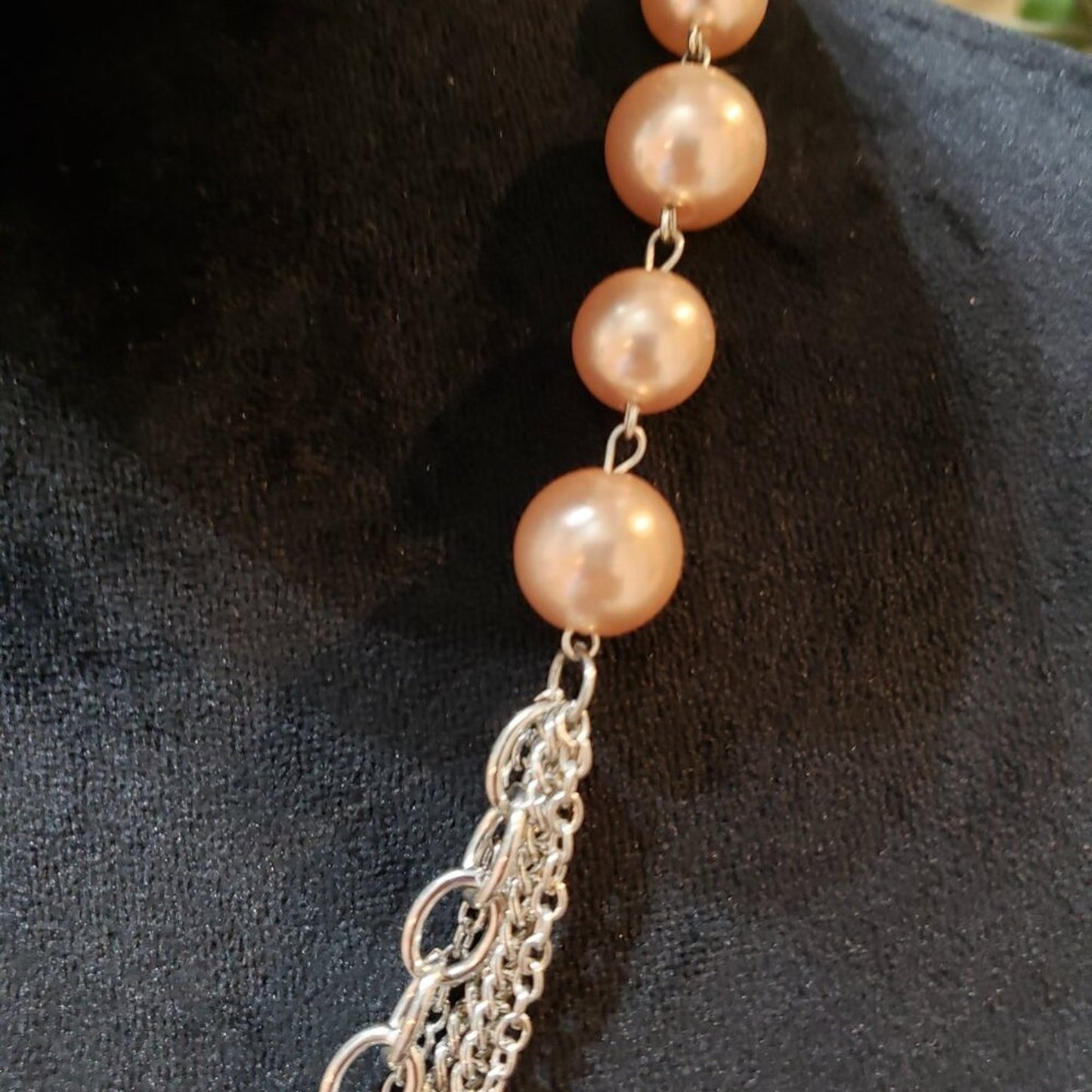 Women's Natural Pearl Round Beaded with Gold Link Chain Necklace Lobster Clasp