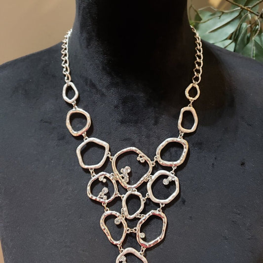 Womens Silver-Plated Irregular Round Shapes & Crystal Statement Necklace Lobster