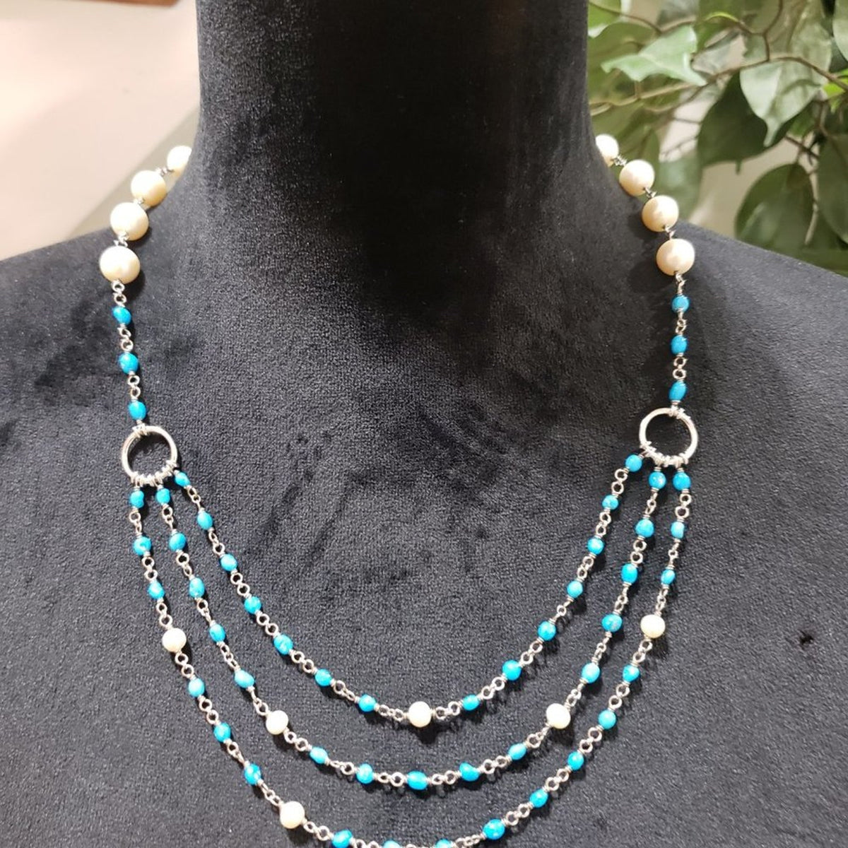 Silver Necklace Delicate Beaded Silver Necklace Pearl Silver Necklace