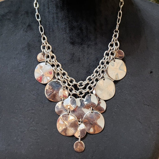 Womens Silver Metal Circle Disc Cascading Necklace Jewelry with Lobster Clasp