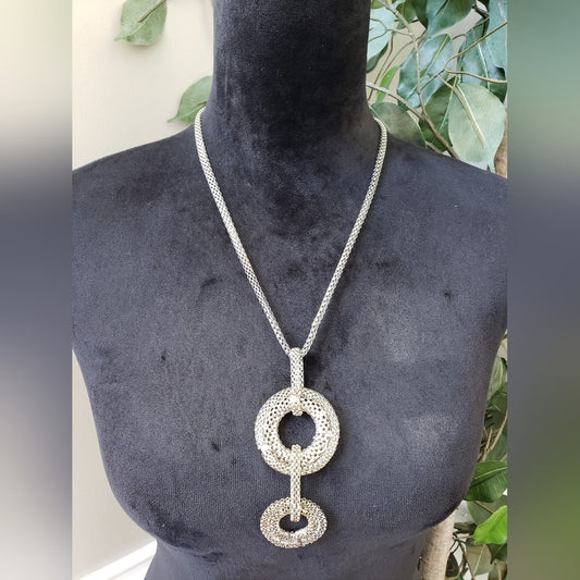 Women's Silver Tone Woven Circles Pendant Braided Chain Necklace Lobster Clasp