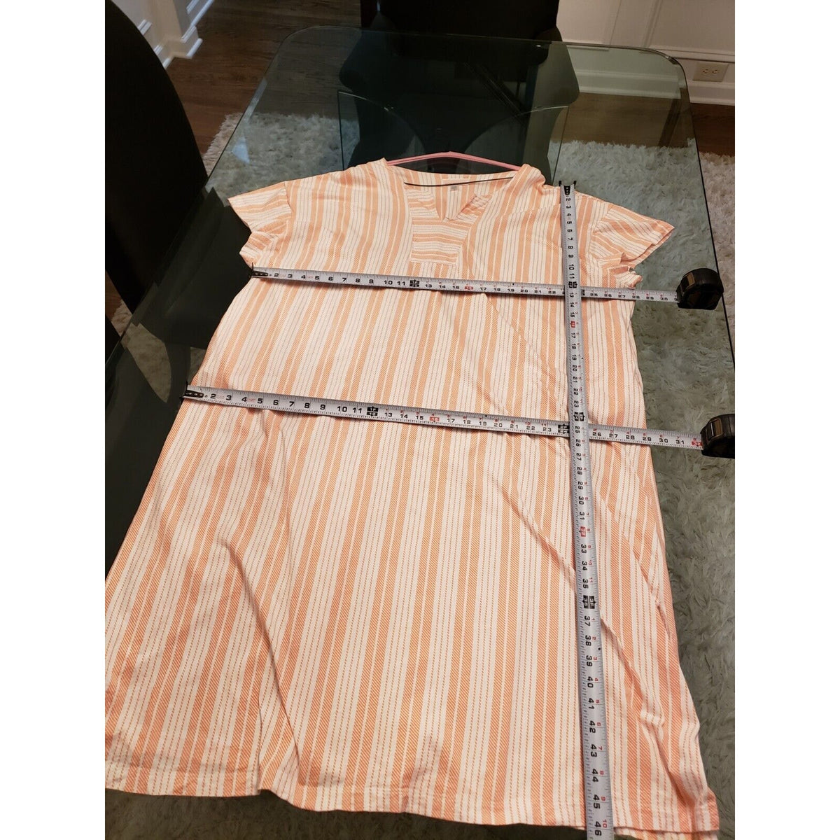 Stan Herman Women White Orange Striped Split Neck Long Sleeve Long Maxi Dress 3X