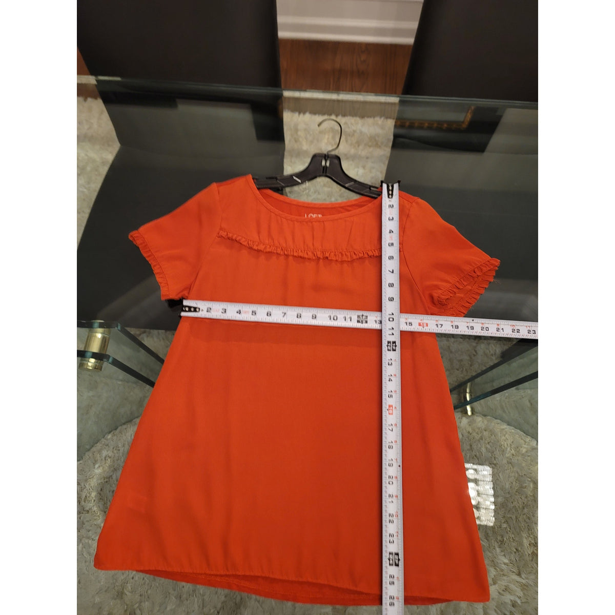 Loft Blouse Top Women's Medium Orange Gathered Ruffle Flutter Sleeve Boat Neck