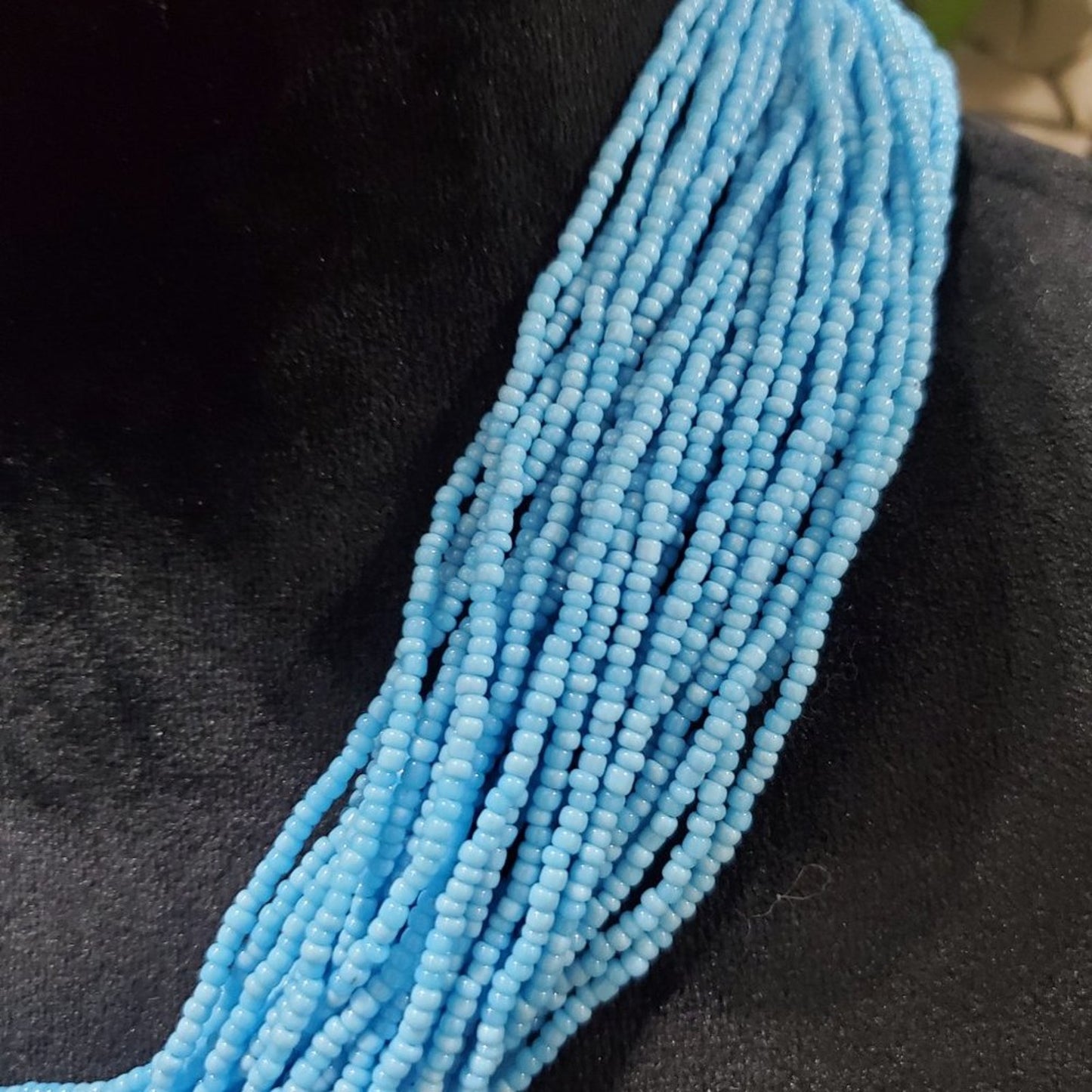 Womens Fashion Blue Seed Bead Multi Strand Collar Necklace with Lobster Clasp