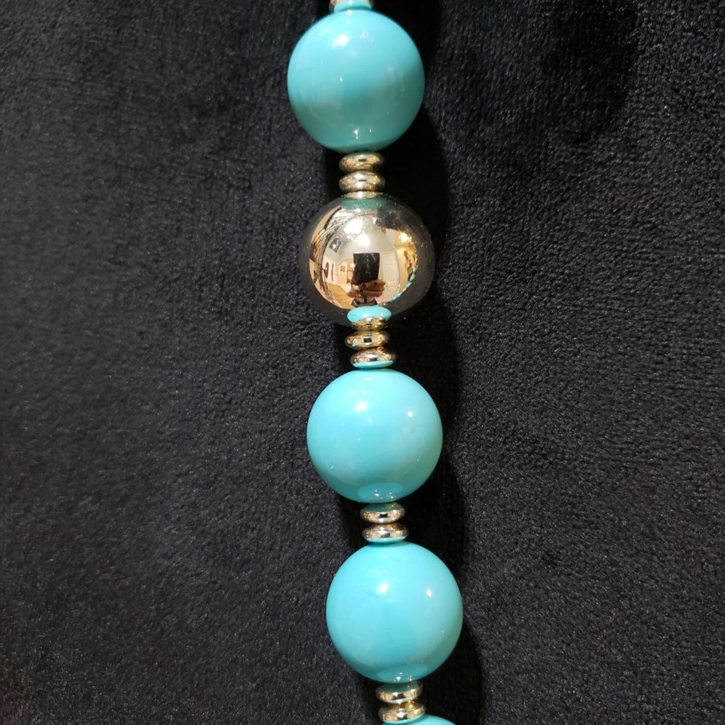 Womens Fashion Blue Round Gemstone Beads Collar Necklace with Spring Ring Clasp