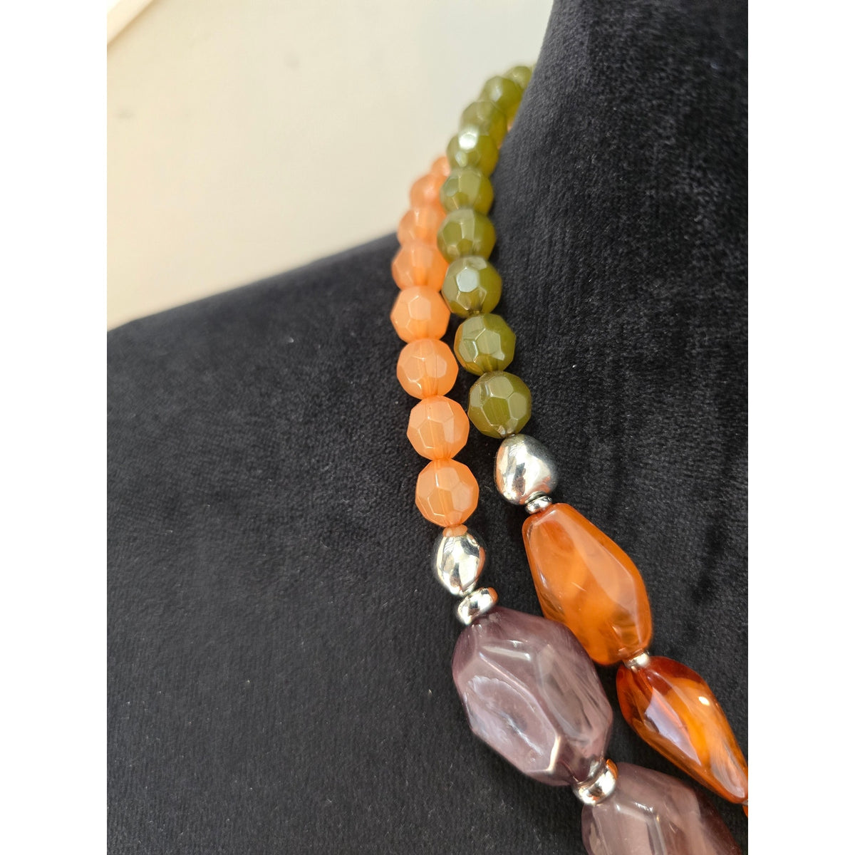 Orange Purple Double Strand Chunky Beaded Lightweight Necklace