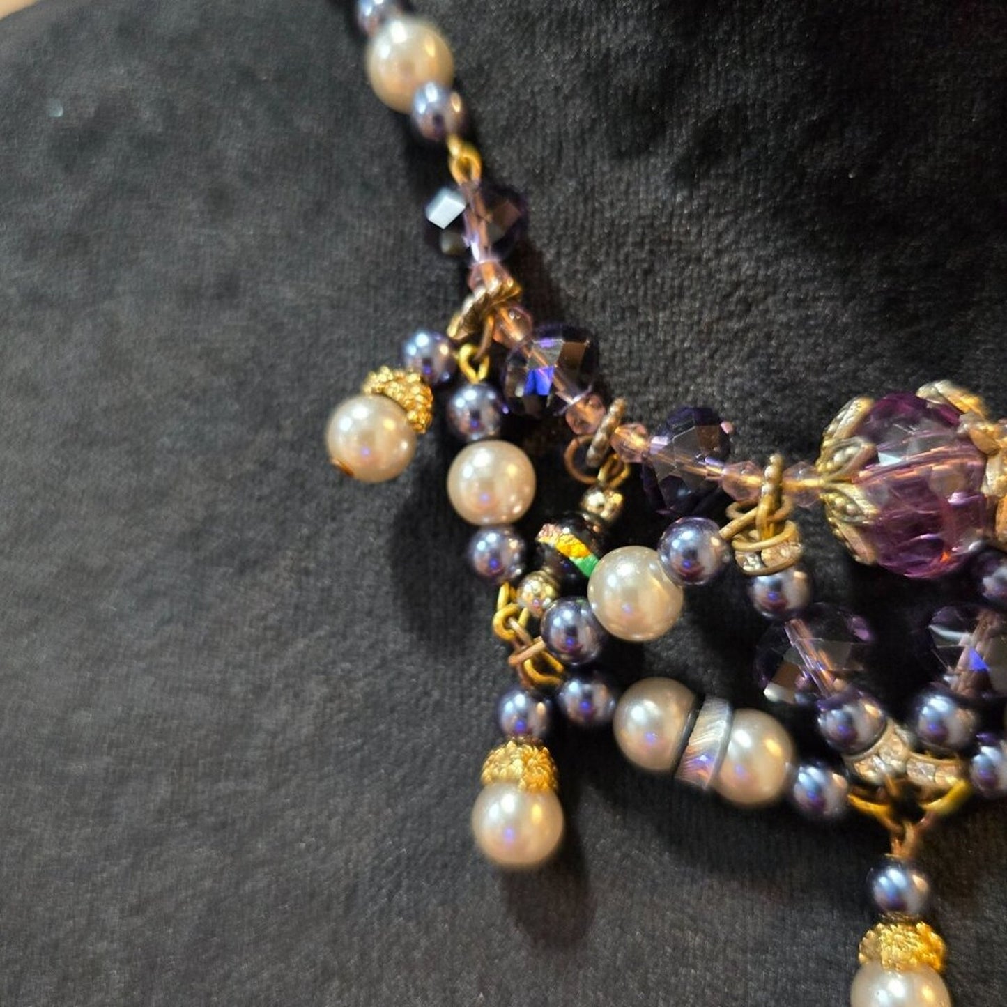 Womens Fashion Multicolor Pearls And Crystal Beaded Necklace with Lobster Clasp