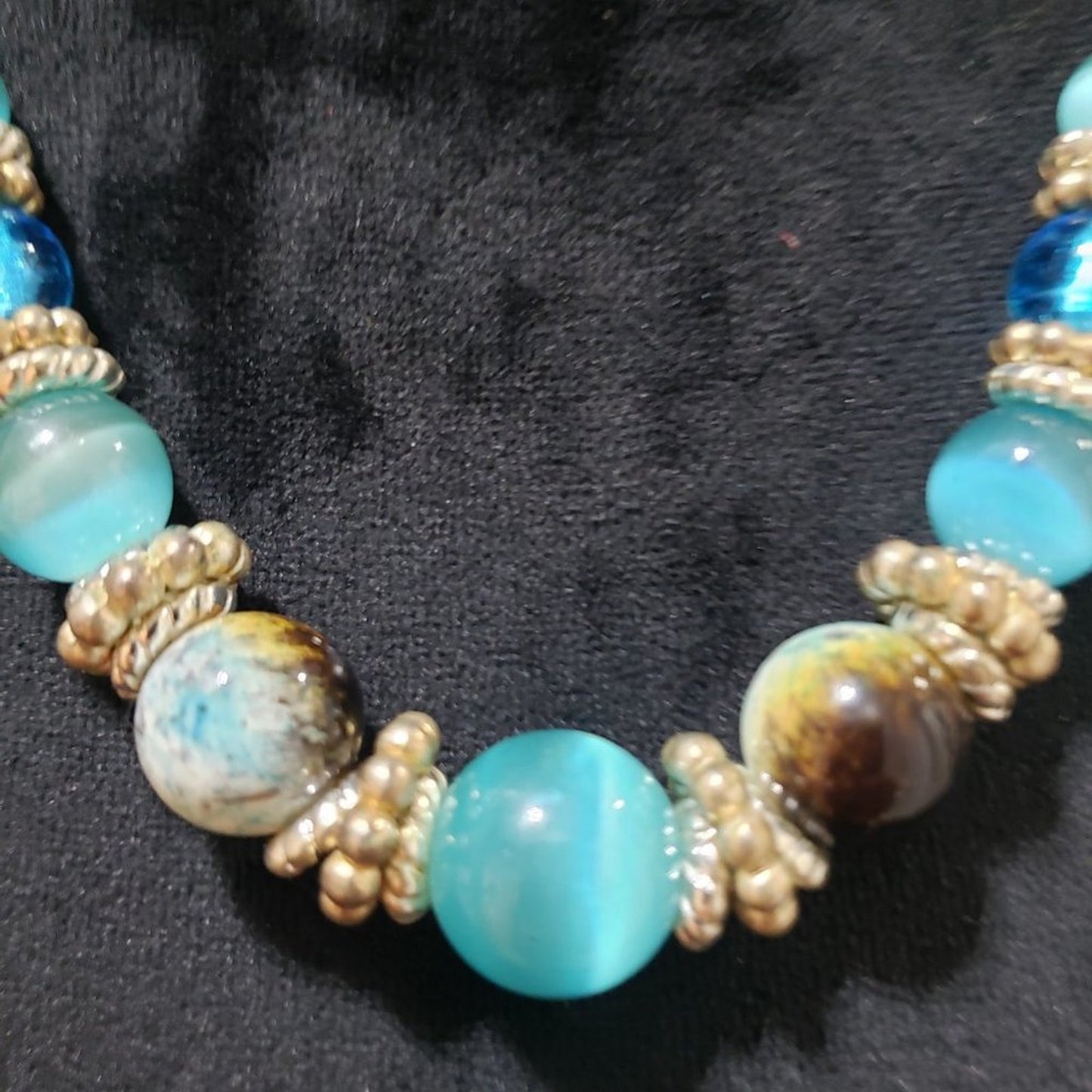 Womens Fashion Multi Bead Turquoise Stone Collar Necklace with  Lobster Clasp