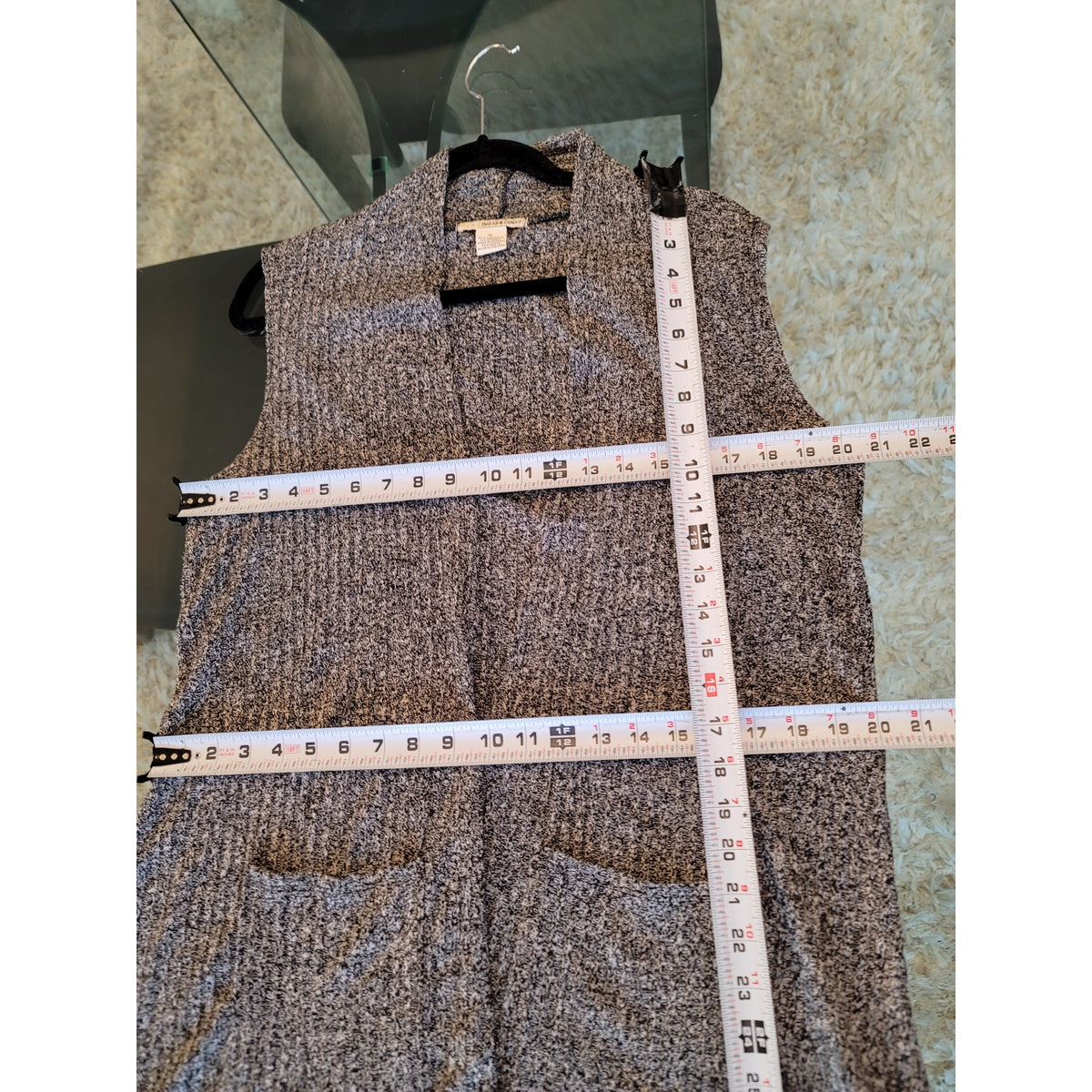 Belah & Codey Long Duster Vest Women's Size XL Gray Marled Ribbed Sleeveless