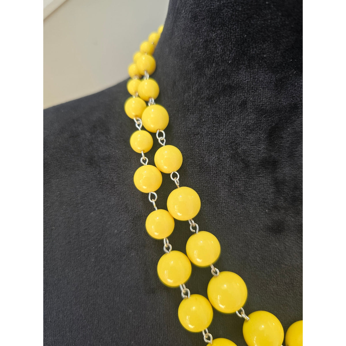 Yellow Beaded Double Strand Chunky Statement Necklace