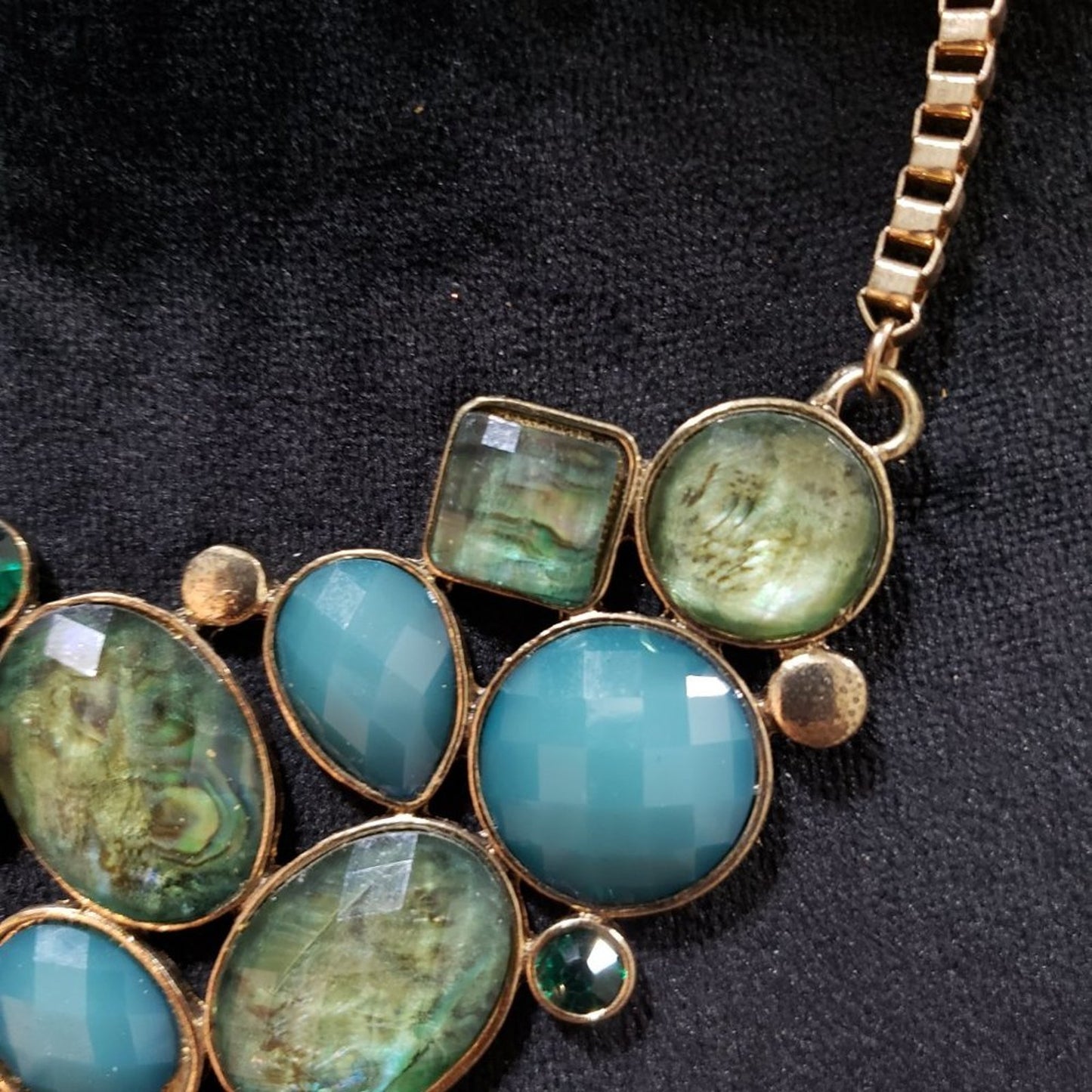 Women Fashion Multi Mother Stone Box Chain Statement Necklace with Lobster Clasp