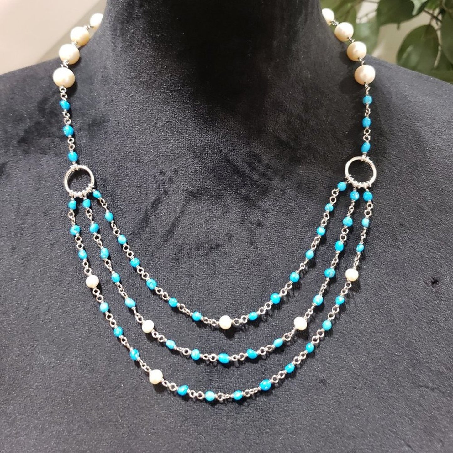 Silver Necklace Delicate Beaded Silver Necklace Pearl Silver Necklace