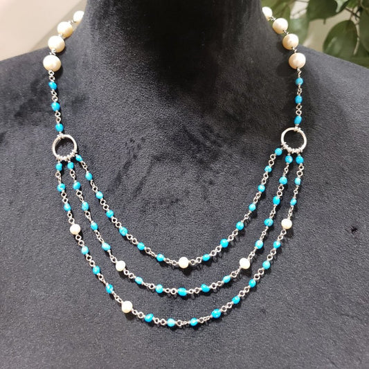 Silver Necklace Delicate Beaded Silver Necklace Pearl Silver Necklace