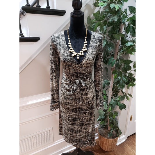 The Limited Womens Black White Geo Print Lined Wrap V Neck Knee Length Dress M