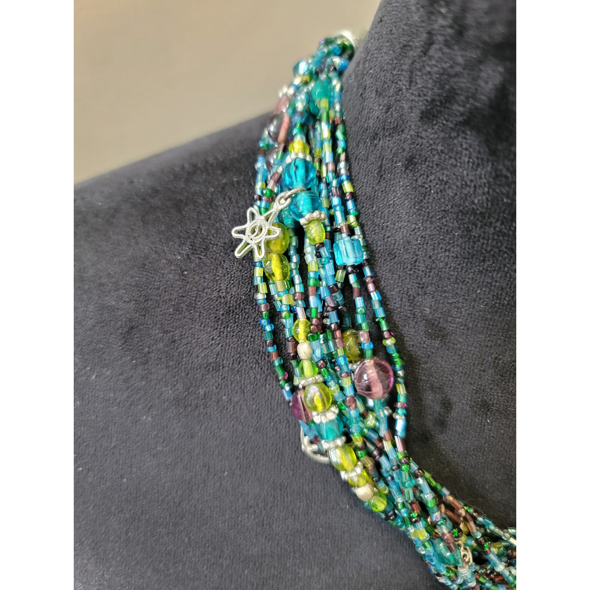 Women's Multicolor Beaded Necklace With Lobster Clasp Handmade Statement Piece