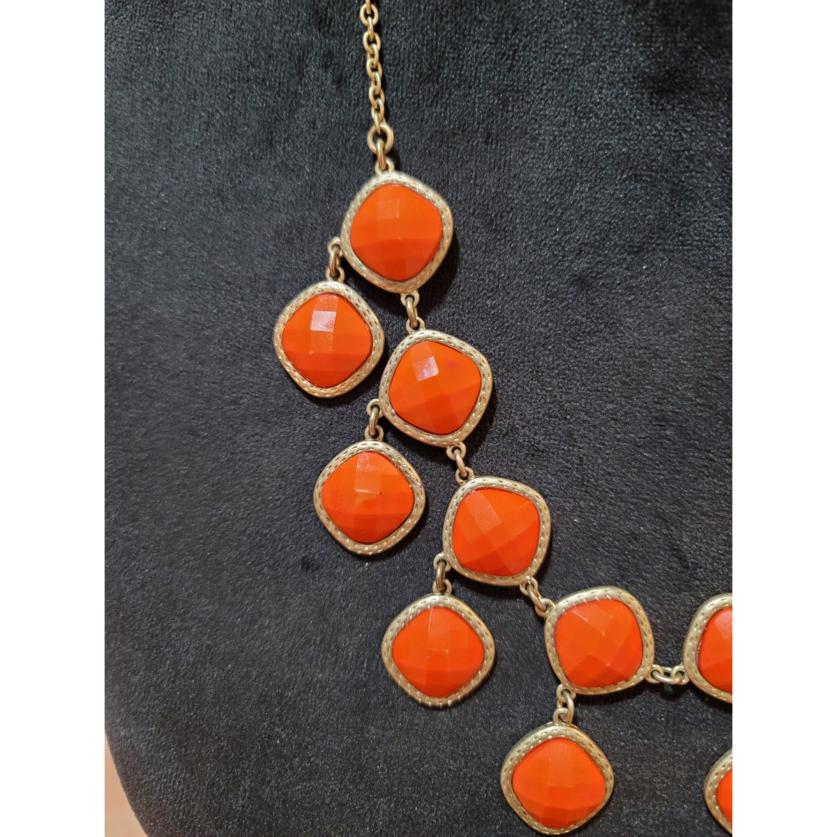 Women's Gold Chain Statement Necklace With Orange Gemstones And Lobster Clasp