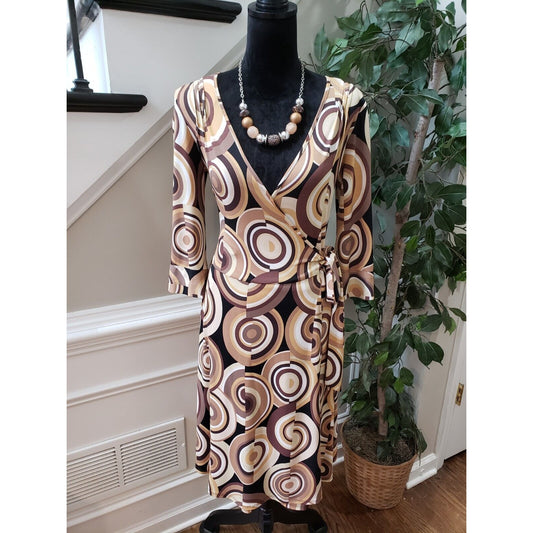 Bisou Bisou Women's Multicolor Polyester Wrap 3/4 Sleeve Knee Length Dress 8