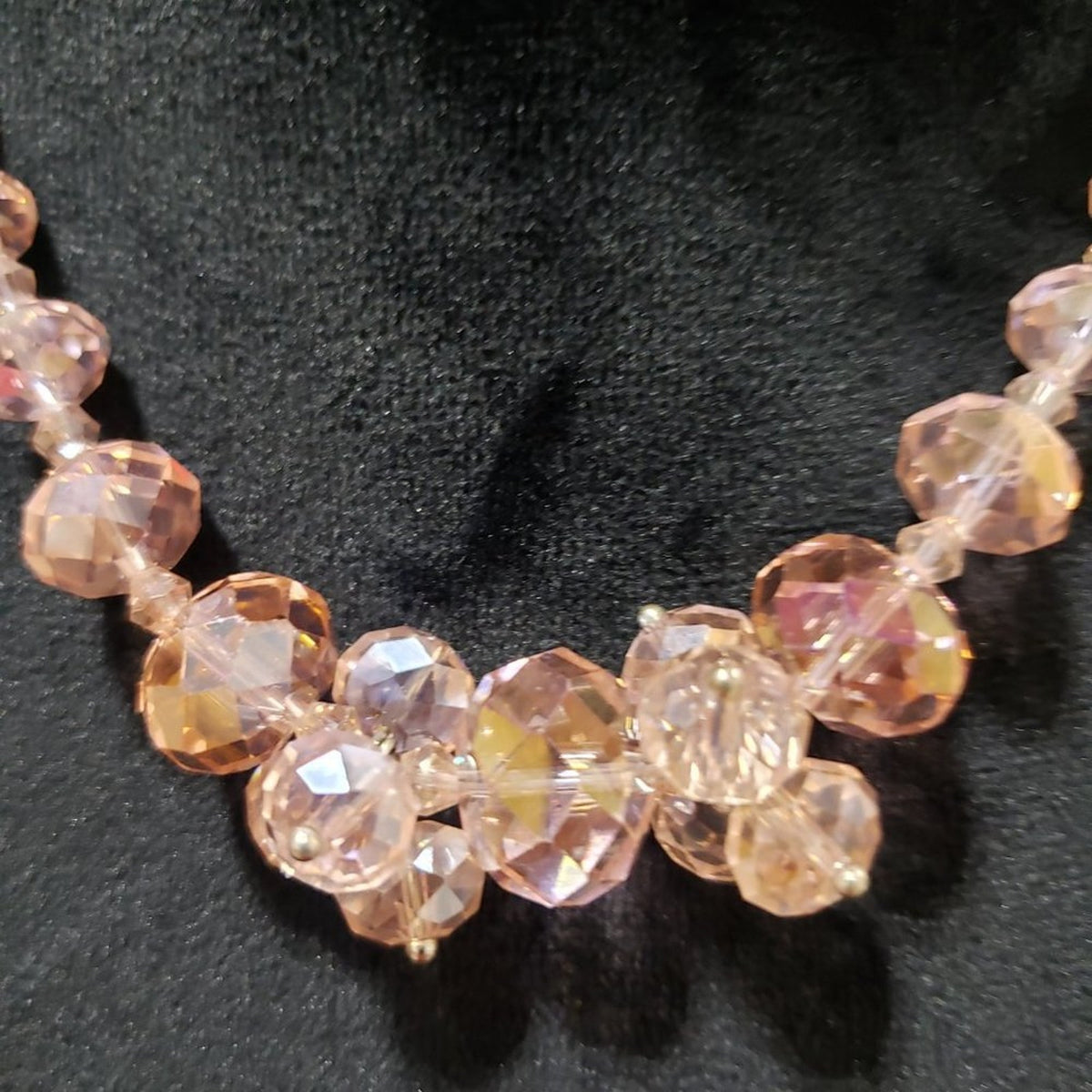 Womens Fashion Pink AB Glass Crystals Beaded Collar Necklace with Lobster Clasp