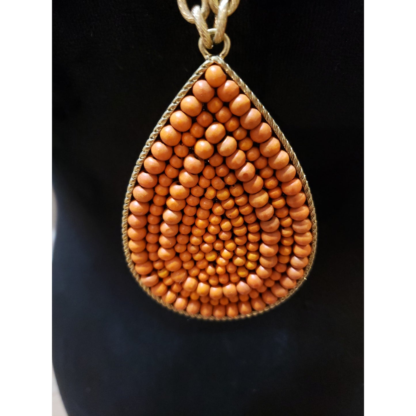 Plunder Women Fashion Coral Wooden Beaded Teardrop Long Pendant Necklace Jewelry