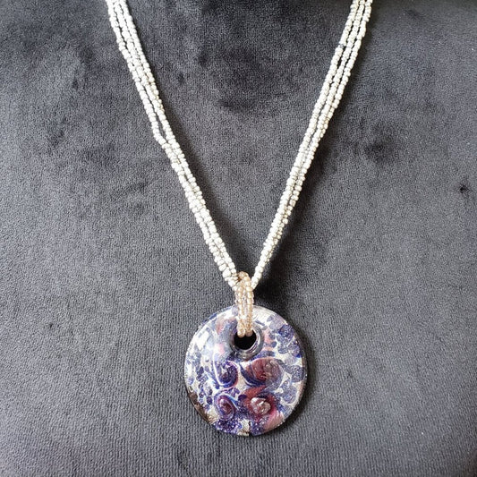 Women's Fashion 3 Strand Seed Beads Murano Glass Medallion Necklace with Lobster