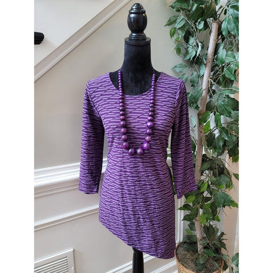 Chico's Blouse Women's Size 0/S Purple Asymmetrical Hem Long Sleeves Crew Neck