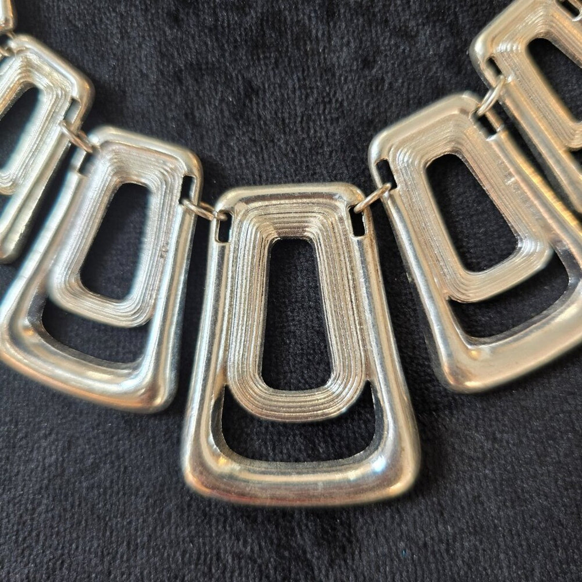 Women Fashion Silver Tone Trapezium Link Necklace Jewelry with Bracelet