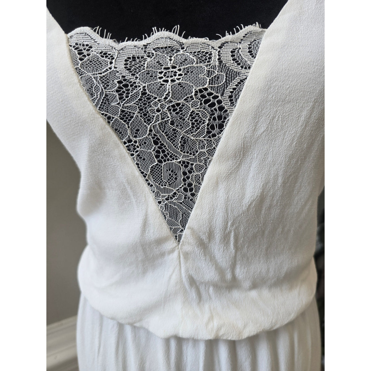 Slip Dress Women's Large White Crochet Open Strappy Back Side Slit Sleeveless