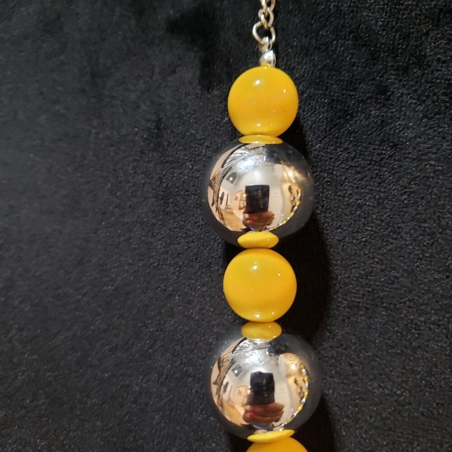 Womens Fashion Silver Yellow Graduated Bead Collar Necklace with Lobster Clasp