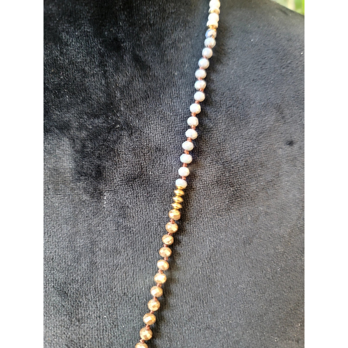 White & Gold Beaded Tassel Necklace Long Strand Boho Layered Statement 32"