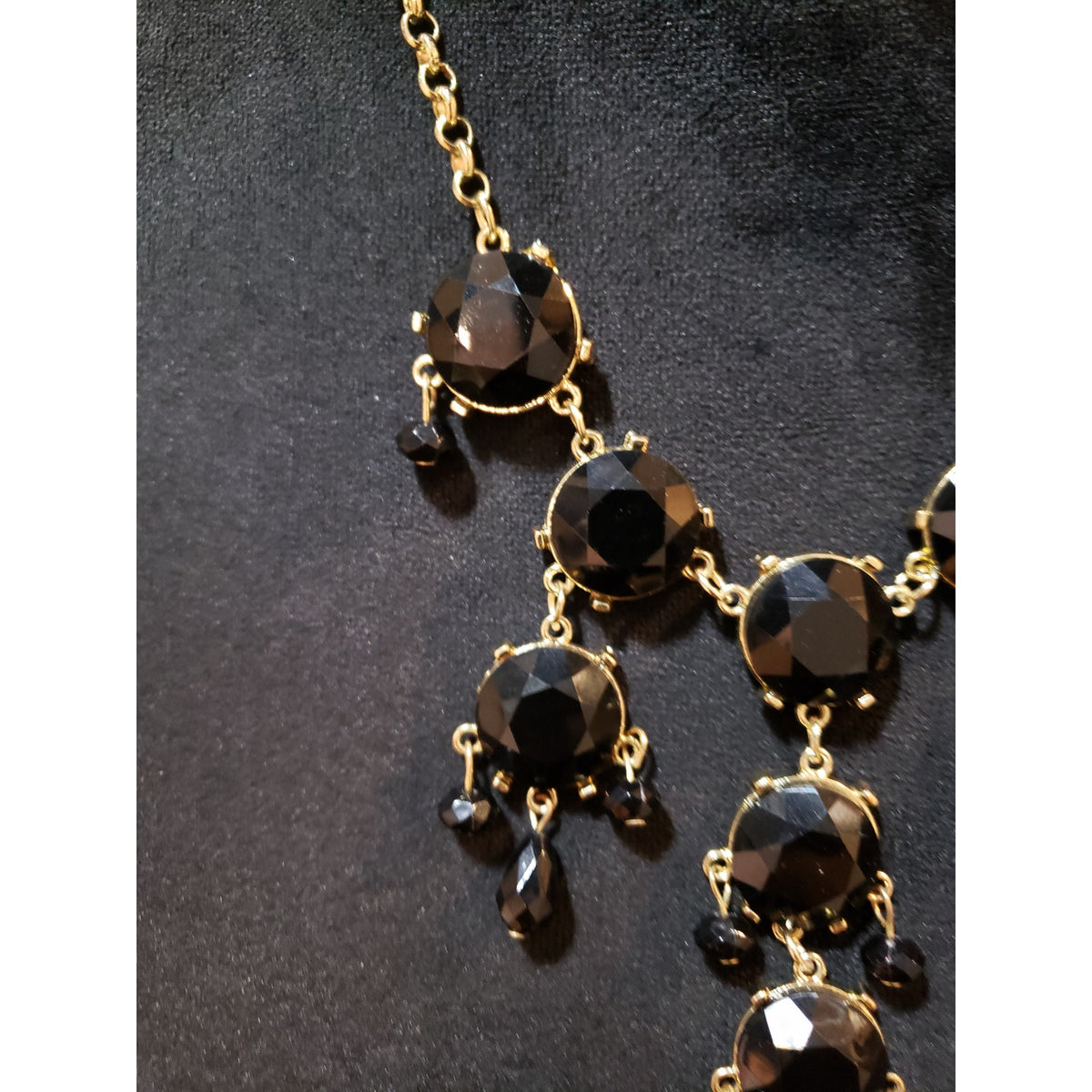 Womens Gold Tone Faceted Black Bead Statement Necklace with Lobster Clasp